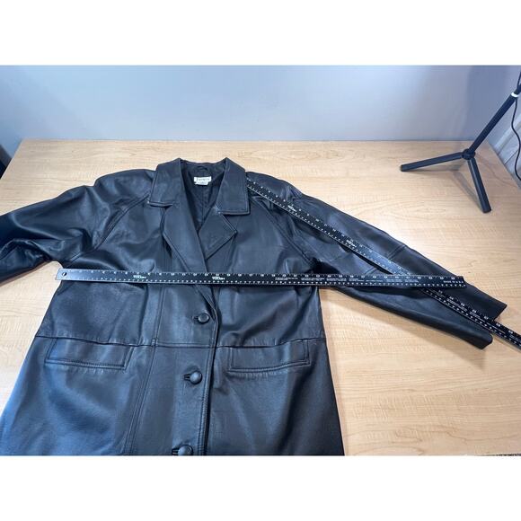 Vintage Tribeca Studio Leather Trench Coat Button Closure 90s Womans Size 1XWP - Picture 8 of 8